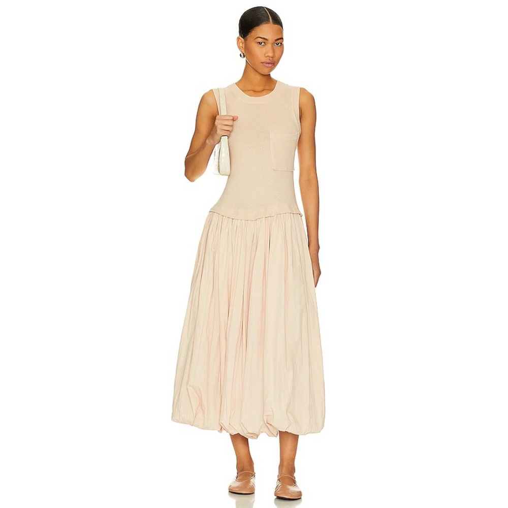 Free People Calla Lilly Mixed Media Cotton Dress Sandstone Medium Maxi